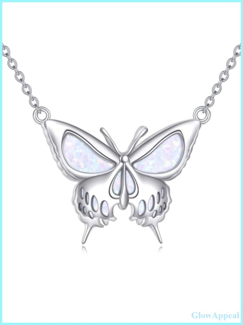 925 Sterling Silver Butterfly Skull Opal Pendant Necklace 18+2"